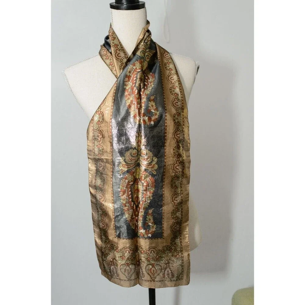 Gold Metallic made in Italy head Neck rectangle scarf 54